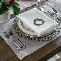 Serviettes de table en lin brodées personnalisées avec monogramme, motif baies de houx, pour Noël, mariage, décorations de fêtes
