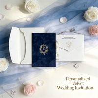Set Undangan Pernikahan Folio Hardcover Beludru Biru Dongker Elegan dengan Emboss Foil Emas Personal dan Amplop Suite Akrilik