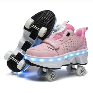 Roller <b>Shoes</b> For Kids With Flashing Wheels Mesh Material Double Row Plastic Wheels Size 238 - Product Image 5