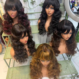 Promotion 78$ Letsfly Bouncy Loose 1x3 Lace <b>Wigs</b> with Bang 22 Inches 1BT4# Natural Human Hair Wholesales Virgin Hair - Product Image 1
