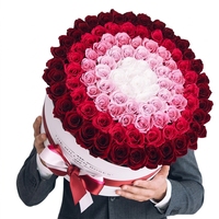 100 Mawar Alami Abadi Selamanya Bunga Awet dalam Kotak Bulat Tanaman Abadi Hadiah Valentine Logo Kustom Kemasan Grosir