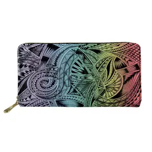 Dompet wanita/pria Polynesian baru tas dompet koin PU panjang untuk tempat kartu tas genggam klip mode pola disesuaikan grosir