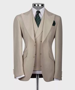 Uomini su misura <span class=keywords><strong>Beige</strong></span> marrone chiaro avorio 3 pezzi sartoriale da sposa marrone chiaro smoking da uomo Slim Fit gilet pantalone abito da ballo marrone chiaro - Product Image 1