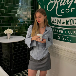 <span class=keywords><strong>Chemisier</strong></span> à rayures à manches longues simple et élégant pour femmes avec <span class=keywords><strong>chemisier</strong></span> Slim Fit brodé de détails Office Friendly - Product Image 3