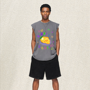 Chaleco Oversize Lavado para Hombre UN NATY <span class=keywords><strong>Mango</strong></span> con Estampado de Letras y Estrellas Multicolor Dibujado a Mano Estilo Kawaii Hip Hop Urbano Venta al por Mayor - Product Image 2