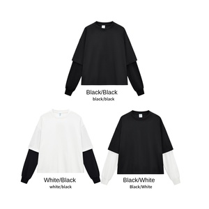 Men's Casual Two-Piece Contrast Long Sleeve T-Shirt American Spliced Solid Pattern 280G <strong>Cotton</strong> Short Width Box Cross-Border <strong>Wear</strong> - Product Image 3