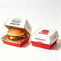 Biologisch afbreekbare, op maat gemaakte, wegwerp kartonnen hamburgerdoos, food grade, voor afhaalmaaltijden en bezorging van fastfood.