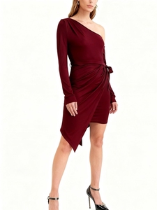 Đầm nữ cao cấp thanh lịch, thiết kế lệch vai, ôm dáng, eo thun, tay dài, phong cách cổ điển, thích hợp cho mùa thu - Product Image 6