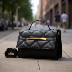 Sac bandoulière Fana pour femme, noir, en PU matelassé, motif losanges, fermeture éclair, élégant, usage quotidien, style estival - Product Image 2