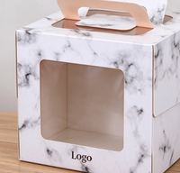 Boîte à gâteau personnalisée avec un nouveau design, biodégradable, de qualité alimentaire, en papier marbré blanc, avec poignée et fenêtre transparente