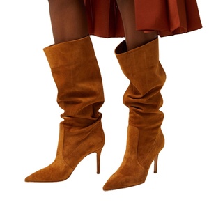 Stivali in Pelle Nuovi da <span class=keywords><strong>Donna</strong></span> all'Ingrosso, Stiletto a Punta Neri/<span class=keywords><strong>Cammello</strong></span> con Tacco Alto da 7 cm - Product Image 2