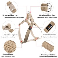 Harnais pour chien en coton et lin écologique, style gilet, réglable, anti-traction, doux, respirant, rembourré, à libération rapide, lavable, personnalisable