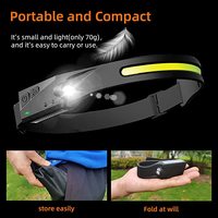Lampe frontale à capteur COB rechargeable au lithium-ion, faisceau LED, étanche IP44, 5 modes, 340 lumens, noire, garantie 1 an