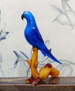 Blue Glass Parrot Figurine On Amber <b>Branch</b> Modern Desk Decor Hand Blown Crystal Ornament Single Piece Office Accessory - Product Image 4