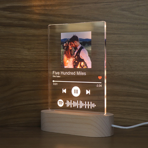 <span class=keywords><strong>Foto</strong></span> <span class=keywords><strong>personalizada</strong></span>, placa de música, luz nocturna, grabado, nombre, canción, marco de fotos, Base de madera, lámpara acrílica para regalo - Product Image 5