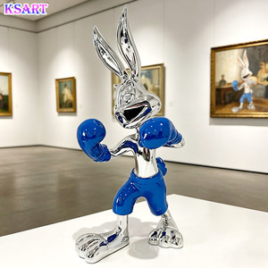 Scultura di Coniglio Pugile Dipinta a Mano e Galvanizzata, Animale Creativo in Stile Cartone Animato per Gallerie, Soggiorni e Decorazioni Domestiche, Artigianato in Resina - Product Image 1