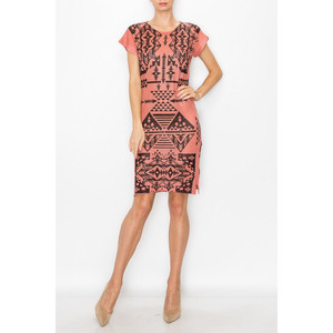 Robe à manches courtes à imprimé aztèque - Corail - Product Image 3