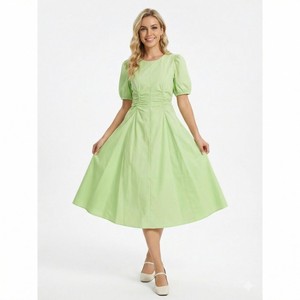 Abito lungo da donna in cotone 100% senza maniche, <span class=keywords><strong>con</strong></span> arricciature, linea ad A, casual, in tessuto stampato digitalmente, stile vintage country francese - Product Image 1