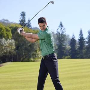 T-shirt de golf à manches courtes pour homme, respirant, anti-humidité, en tissu tricoté, imprimé rayé, coupe classique - Product Image 1