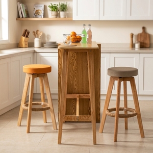 Tabouret <span class=keywords><strong>de</strong></span> <span class=keywords><strong>bar</strong></span> pivotant sans dossier en bois massif, style nordique moderne et décontracté, pour usage domestique - Product Image 6