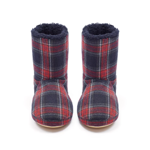 <span class=keywords><strong>Chaussons</strong></span> d'intérieur en coton pour femmes à carreaux ; pantoufles courtes en coton doublées de polaire, chaudes, pour usage intérieur - Product Image 2