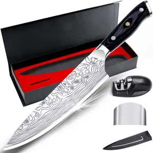 High Carbon Stainless Steel Damascus Knife 8 inch Professional with Finger Guard and Knife Sharpener