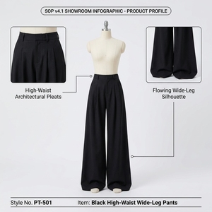 <span class=keywords><strong>Pantalon</strong></span> large taille haute en soie <span class=keywords><strong>noir</strong></span> élégant, style minimaliste, lavable en machine, pour femmes professionnelles et bureau - Collection Printemps (Vente en gros pour boutiques) - Product Image 2