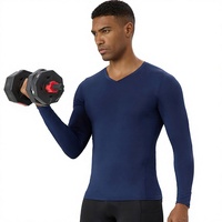 T-shirt de sport pour homme à col en V, coupe ajustée, séchage rapide, haute élasticité, respirant, uni, pour la course et le fitness