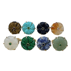 Factory Direct Sale 18k Gold Plated Carved Natural Gemstones Flower Shape <b>Adjustable</b> <b>Rings</b> Zircon Women Wedding Engagement Party - Product Image 1
