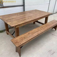 Mesa de Granja Plegable de Madera de Pino Macizo Rectangular de 8' X 40', Estilo Rústico Antiguo, Hecha a Mano, con Patas Rectas, para Alquiler de Eventos y Banquetes de Boda