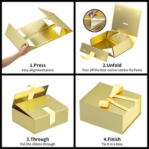 Coffret cadeau personnalisé de luxe magnétique brillant et élégant en or ruban jaune <span class=keywords><strong>meilleurs</strong></span> <span class=keywords><strong>voeux</strong></span> parfait pour <span class=keywords><strong>les</strong></span> besoins d'emballage de cadeaux de mariage et d'anniversaire - Product Image 4