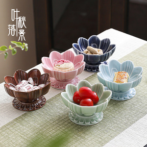 Plato de Cerámica con Forma de Flor, Plato de Porcelana con Patas Altas para Ofrendas, Mini Plato para Frutas, para Buda, Uso Doméstico, Estilo Chino Moderno - Product Image 4