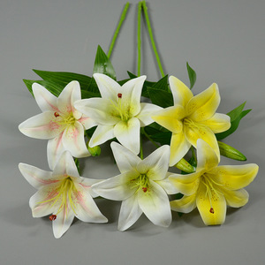 Lys artificiel Dongchen à tige unique, 60 cm, rose et blanc, fleur en soie pour décoration de maison et de mariage - Product Image 4