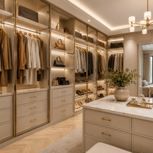 Walk-in Closet Bedroom Modern Luxury Custom Glass Door White Furniture Chandelier Island Organizer <strong>Set</strong> - Product Image 2
