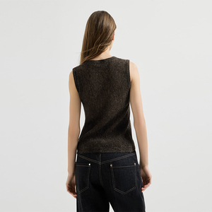 Gilet in Lana a Costine Verticali con Micro Trama <span class=keywords><strong>Trasparente</strong></span>, Spalle Larghe, Maglione Base Minimalista Senza Maniche - Product Image 3