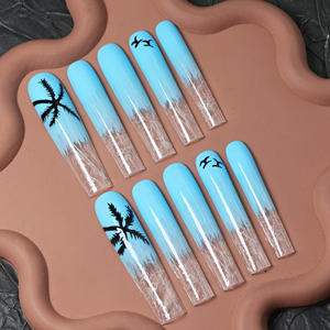 Wholesale high-end handmade acrylic <b>nail</b> art, square full-coverage false <b>nails</b>, hand-painted, gradient techniques, customizable. - Product Image 3