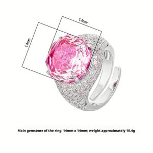 Anillos de Moda Ecológicos de Cobre con Circonita Cúbica Rosa de 14 mm, Anillos Grandes y Coloridos para Eventos - Product Image 2