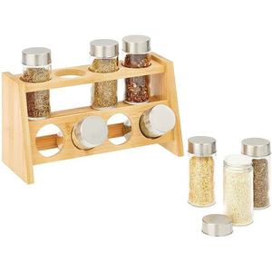 Estante de especias de bambú de doble capa con tapas metálicas herméticas, organizador de almacenamiento de cocina para especias y condimentos - Product Image 3