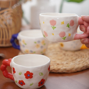 260ml peint à la <span class=keywords><strong>main</strong></span> <span class=keywords><strong>sous</strong></span> glaçure tasse poignée torsadée mignon maison fête mariage céramique fleur thé tasses à café - Product Image 2