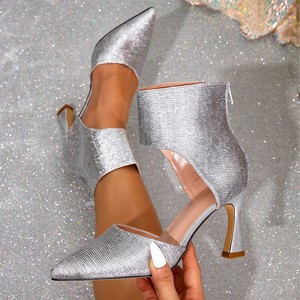 <span class=keywords><strong>Sandali</strong></span> Estivi <span class=keywords><strong>da</strong></span> Donna <span class=keywords><strong>Argento</strong></span> Eleganti con Tacco Alto, <span class=keywords><strong>Comodi</strong></span>, a Punta, Misura Grande, Tacco Quadrato 8cm, per Appuntamenti e Feste - Product Image 4