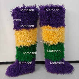 Mardi Gras 72CM Kadınlar İçin Düz Topuklu Diz Üstü Tüylü Suni Kürk Kar Botları Yumuşak Peluş Diz Üstü Yuvarlak Burunlu Moğol Kürk Botları - Product Image 3