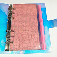 Protège-documents A6 transparent en PVC à 6 trous avec pochette zippée, paillettes et fermeture élastique pour feuilles mobiles