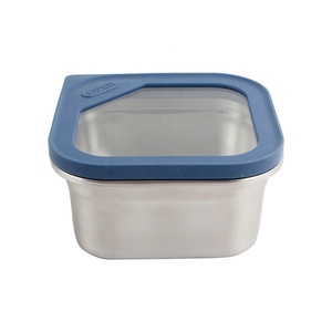 750ml Stainless Steel Rectangle Food Container with Blue Plastic Lid Airtight Leak Proof Single <b>Compartment</b> <b>Lunch</b> <b>Box</b> - Product Image 1