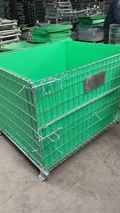 Industrial Collapsible And Stackable Warehouse Cargo Storage Box Pallets Foldable Wire Mesh Cage Container