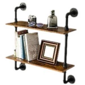 Estantes flotantes de tubería negra mate industrial de 2 niveles con toallero, estante de estilo vintage de granja de 24 pulgadas para Baño - Product Image 3