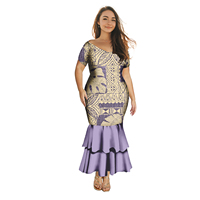 Robe polynésienne à col en V et queue de poisson, grande taille, pour femmes, vêtements de fête, motif hibiscus hawaïen, robes samoanes pour femmes