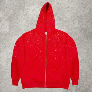 Felpa con Cappuccio Personalizzata Y2K Grunge con Strass e Zip, Stile Gotico con Cristalli, Oversize, Streetwear - Product Image 3