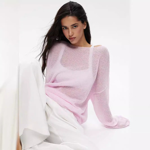 Maglietta autunnale a maniche lunghe con tromba da donna, maglione <span class=keywords><strong>trasparente</strong></span>, maglione da donna, pullover a <span class=keywords><strong>maglia</strong></span> sottile Oversize - Product Image 3