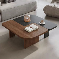 Table basse rotative en MDF de style Mid-Century Modern, design modulaire irrégulier créatif, finition noyer, pour petits appartements