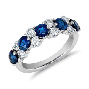 Women's <b>White</b> Gold <b>Sapphire</b> Eternity Band <b>Ring</b> Round Brilliant Cut Prong Setting Engagement Jewelry - Product Image 1